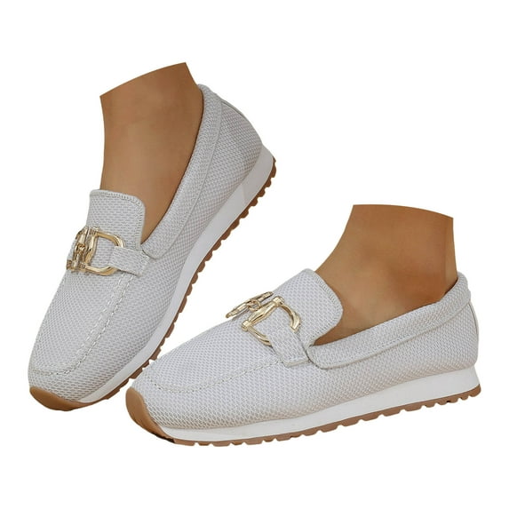 Mepaouo Loafers for Women Slip on Work Flats Shoes Womens Dressy Casual Walking Penny Loafer White 6.5