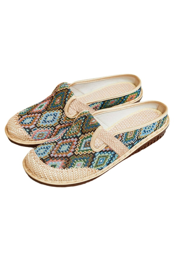 Low Wedges Mules for Women Bohemia Classic Slip on Walking Outdoor Loafers Flat Shoes(Green,7)