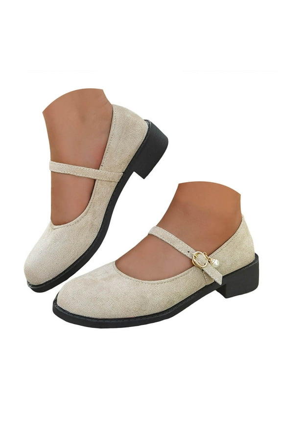 Mary Jane Flat Shoes for Women Arch Support Low Wedge Heel Ballet Flats Suede Knit Dress Shoes