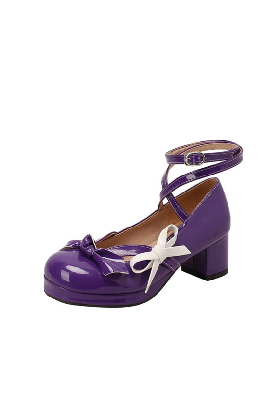 Mary Jane Shoes for Women Ankle Buckle Strap Platform Ballet Dress High Heel Pumps(Purple,5.5)