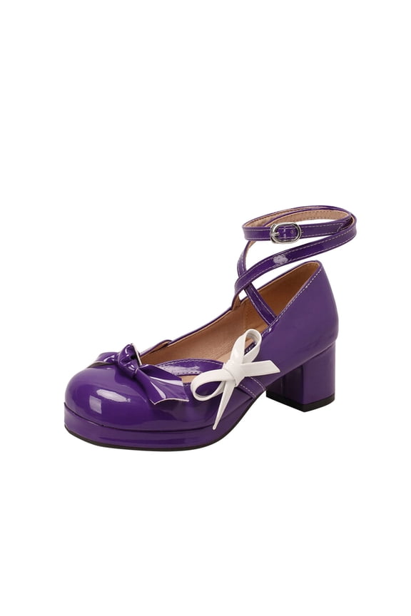 Mary Jane Shoes for Women Ankle Buckle Strap Platform Ballet Dress High Heel Pumps(Purple,9.5)