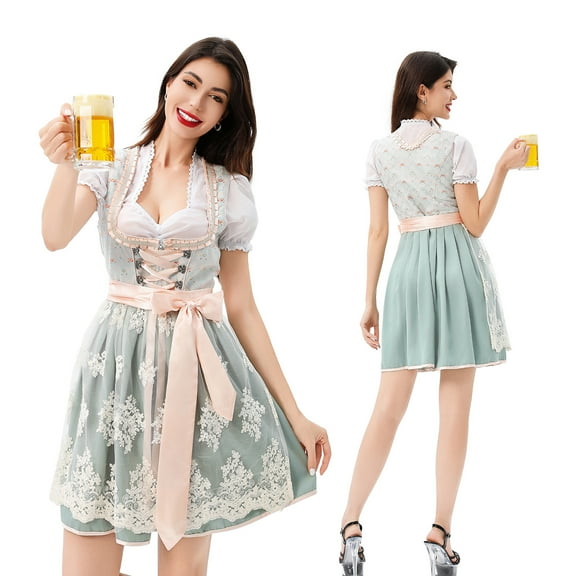 Mepaouo Matching Family Dresses Girls Womens Ruffle Dirndl German Oktoberfest Outfit with Lace Apron