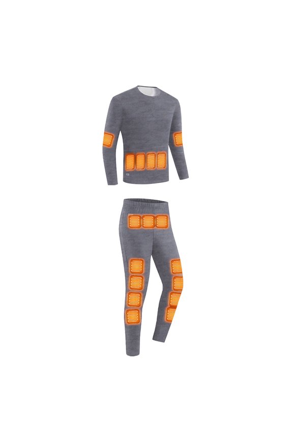Men Heated Thermal Underwear Set 28 Heating Zone Winter Ski Workout Warm Long Johns(Grey,M)