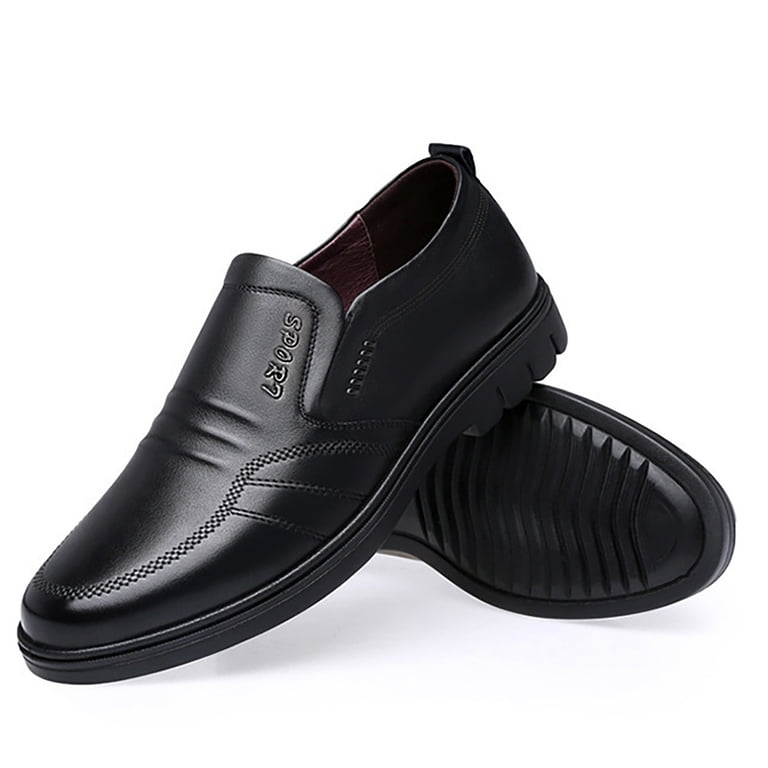 Mepaouo Men Leather Oxfords Steel Flat Toe Retro Classic Casual Shoes Comfortable Dress Shoes