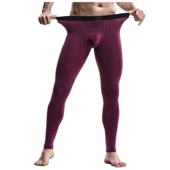 Mepaouo Men Thermal Compression Pants Base Heated Leggings for Cold Weather Sports Athletic(Purple,L)