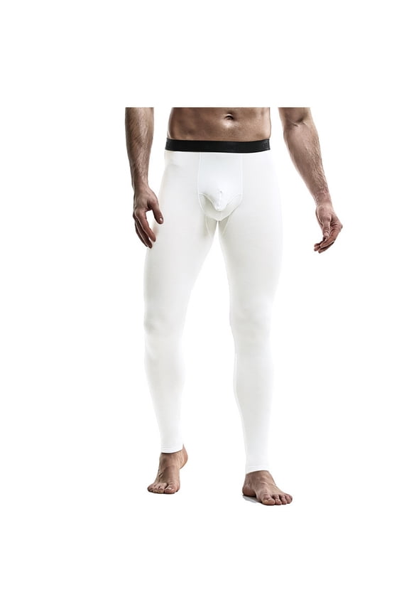 Men Thermal Compression Pants Base Heated Leggings for Cold Weather Sports Athletic(White,L)