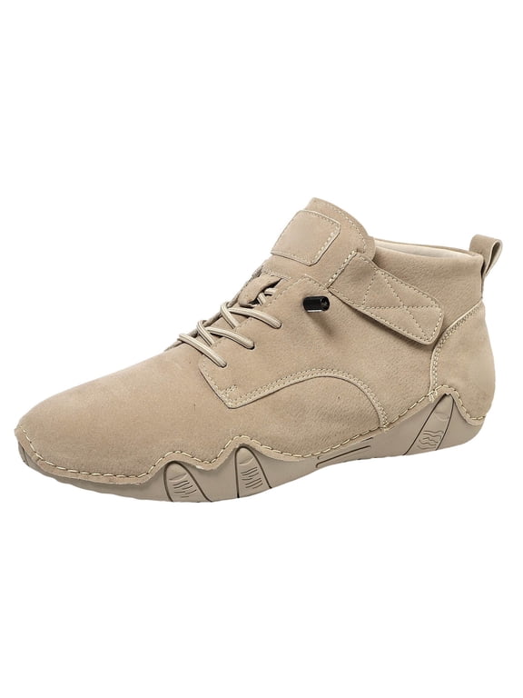 Men's Ankle Hiking Boots Lace up Zero Drop Barefoot Shoes Walking Running Sneakers(Khaki,7.5)