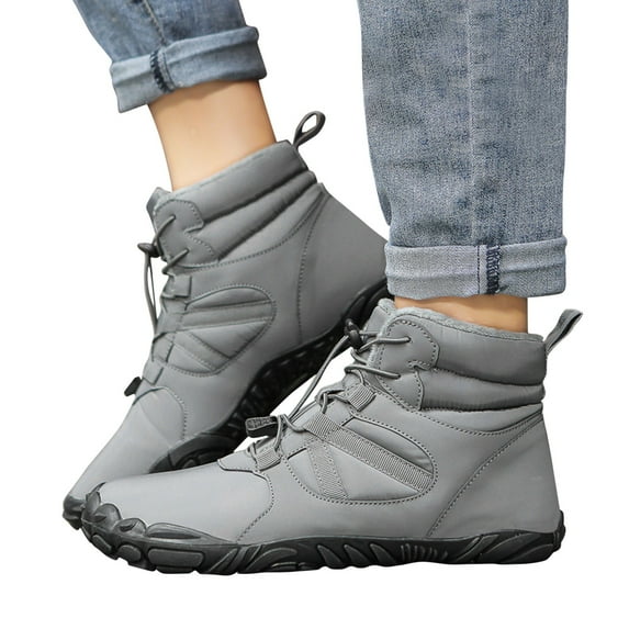 Mepaouo Men's Barefoot Snow Boots High Top Waterproof Walking Hiking Fleece Lined Ankle Booties(Grey,9)