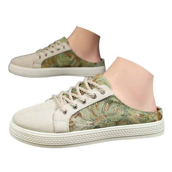 Mepaouo Men's Canvas Mules Slip on Sneakers Comfortable Lace up Loafers Casual Backless Shoes Beige 9.5