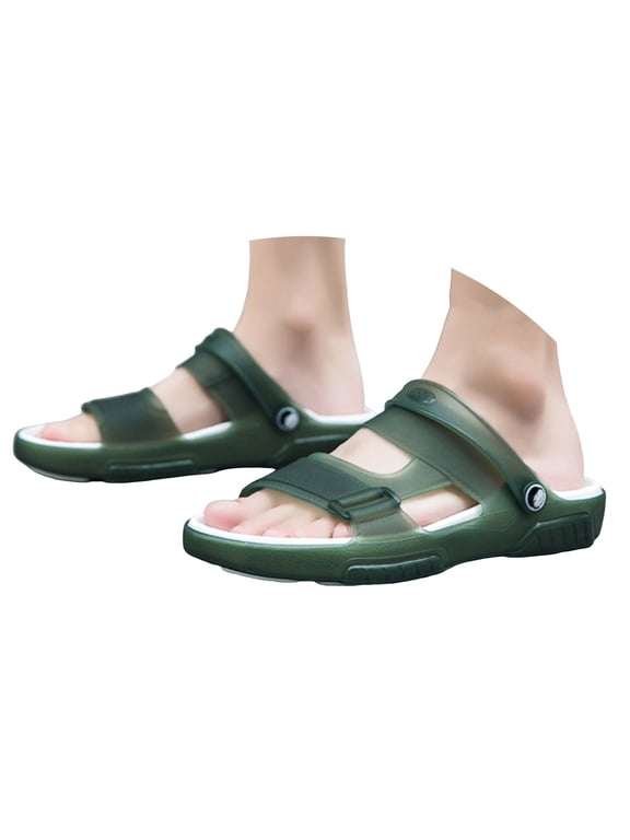 Men's Casual Flat Sandals with Adjustable Dual Use Straps Slip On Beach Shoes Sport Slides Green 9