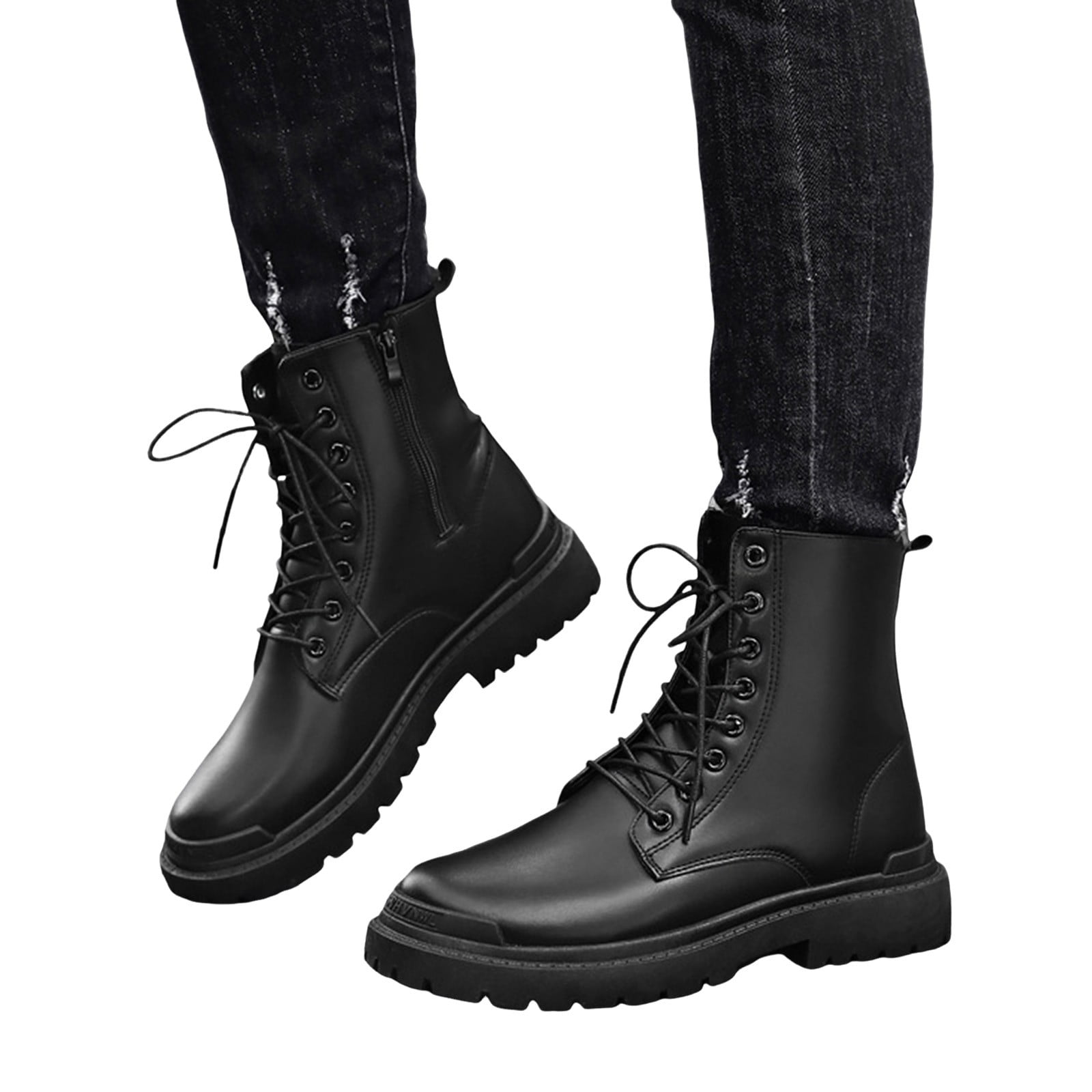 Mepaouo Men's Chukka Combat Boots Motorcycle Black Leather