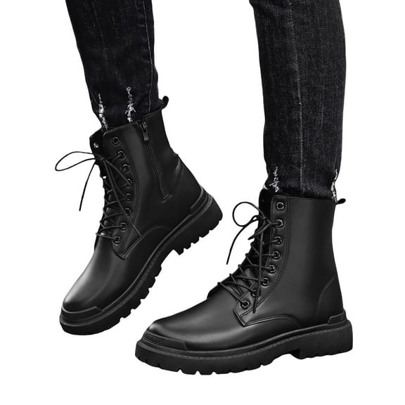 Mepaouo Men's Chukka Combat Boots Motorcycle Black Leather Waterproof Trekking Military Outdoor Work Boots