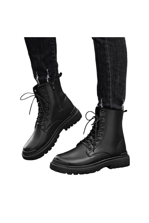 Men's Chukka Combat Boots Motorcycle Black Leather Waterproof Trekking Military Outdoor Work Boots