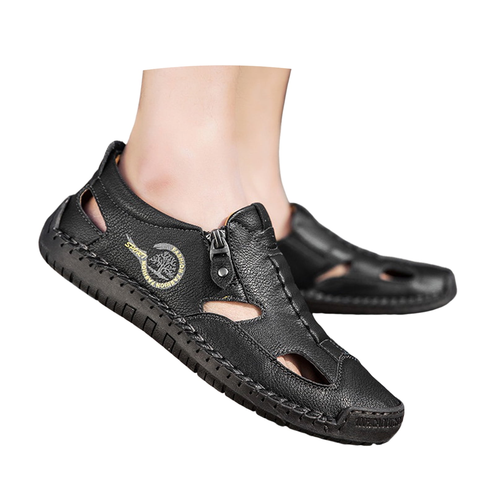 Mepaouo Men's Closed Toe Sandals Leather Dress Hiking Summer Shoes for Men Casual Work Slip on Loafers