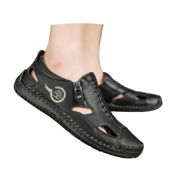 Mepaouo Men's Closed Toe Sandals Leather Dress Hiking Summer Shoes for Men Casual Work Slip on Loafers