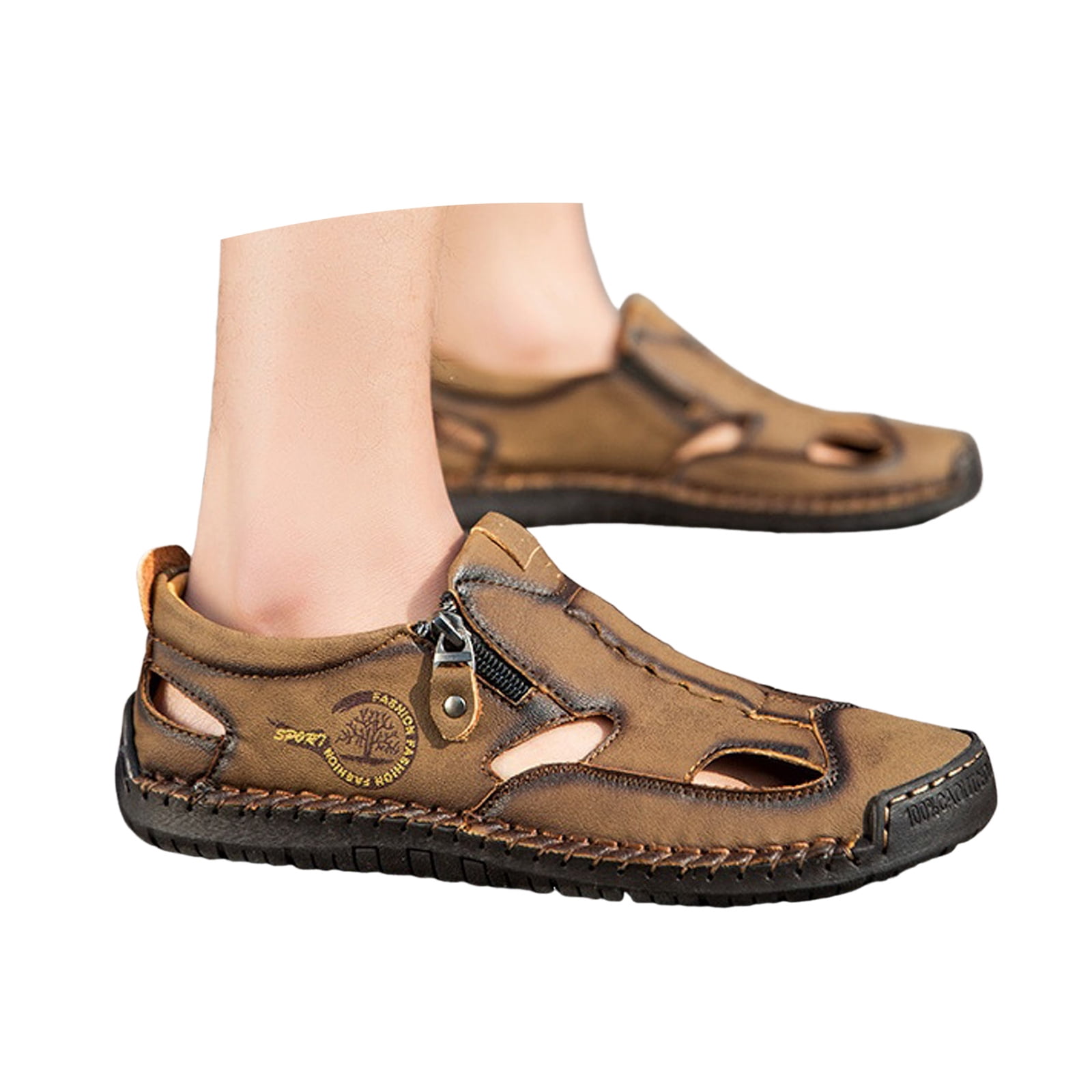 Mepaouo Men's Closed Toe Sandals Leather Dress Hiking Summer Shoes for Men Casual Work Slip on Loafers
