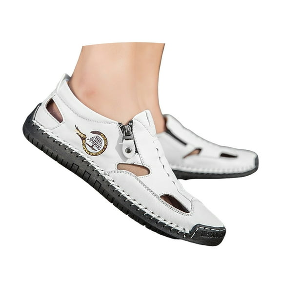 Mepaouo Men's Closed Toe Sandals Leather Dress Hiking Summer Shoes for Men Casual Work Slip on Loafers