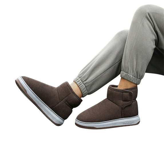 Mepaouo Men's Cotton Snow Boots Fleece Lined Winter Warm Slip on Walking Outdoor Ankle Booties(Brown,10.5 )