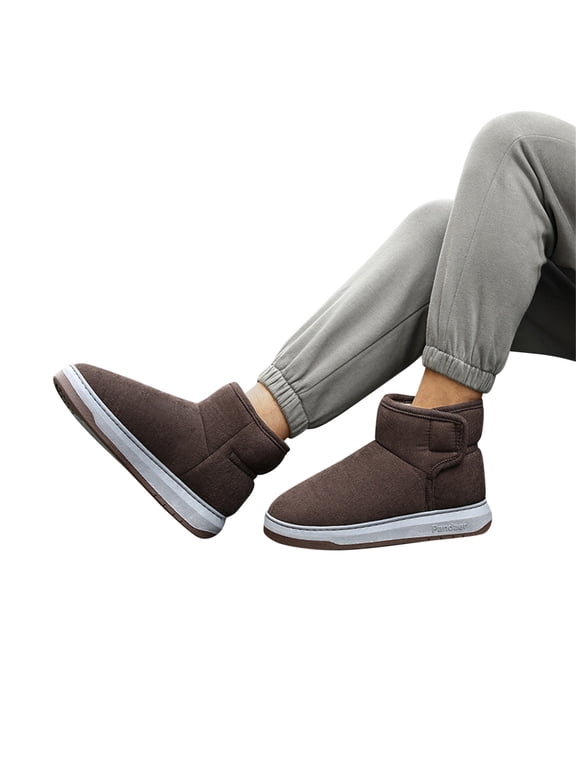 Men's Cotton Snow Boots Fleece Lined Winter Warm Slip on Walking Outdoor Ankle Booties(Brown,11.5)