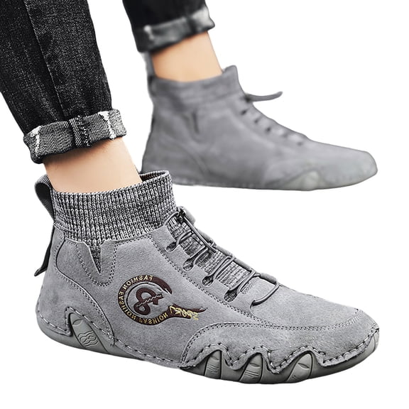 Mepaouo Men's Hiking Barefoot Shoes Zero Drop Warm Minimalist Ankle Boots Athletic Work Sneakers