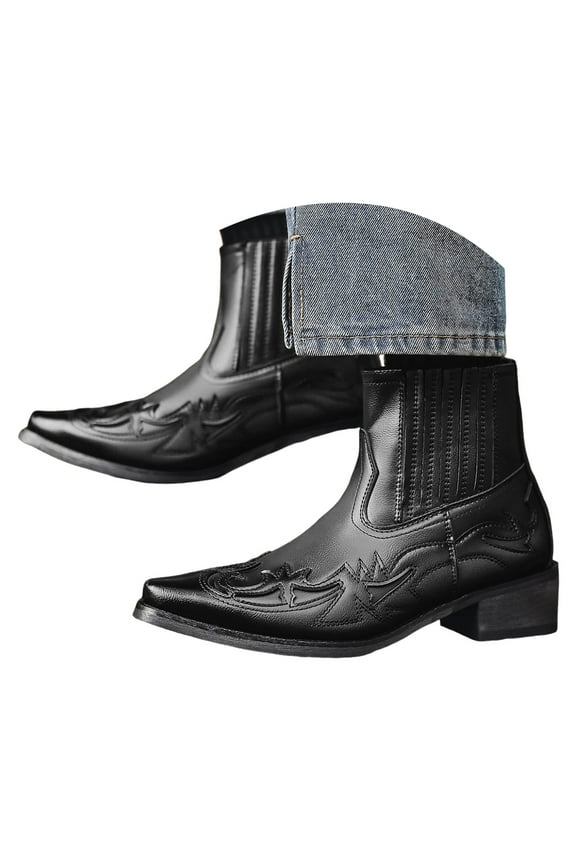 Men's Leather Cowboy Boots Western Motorcycle Riding Ankle Booties Pointy Toe Dress Work Oxfords