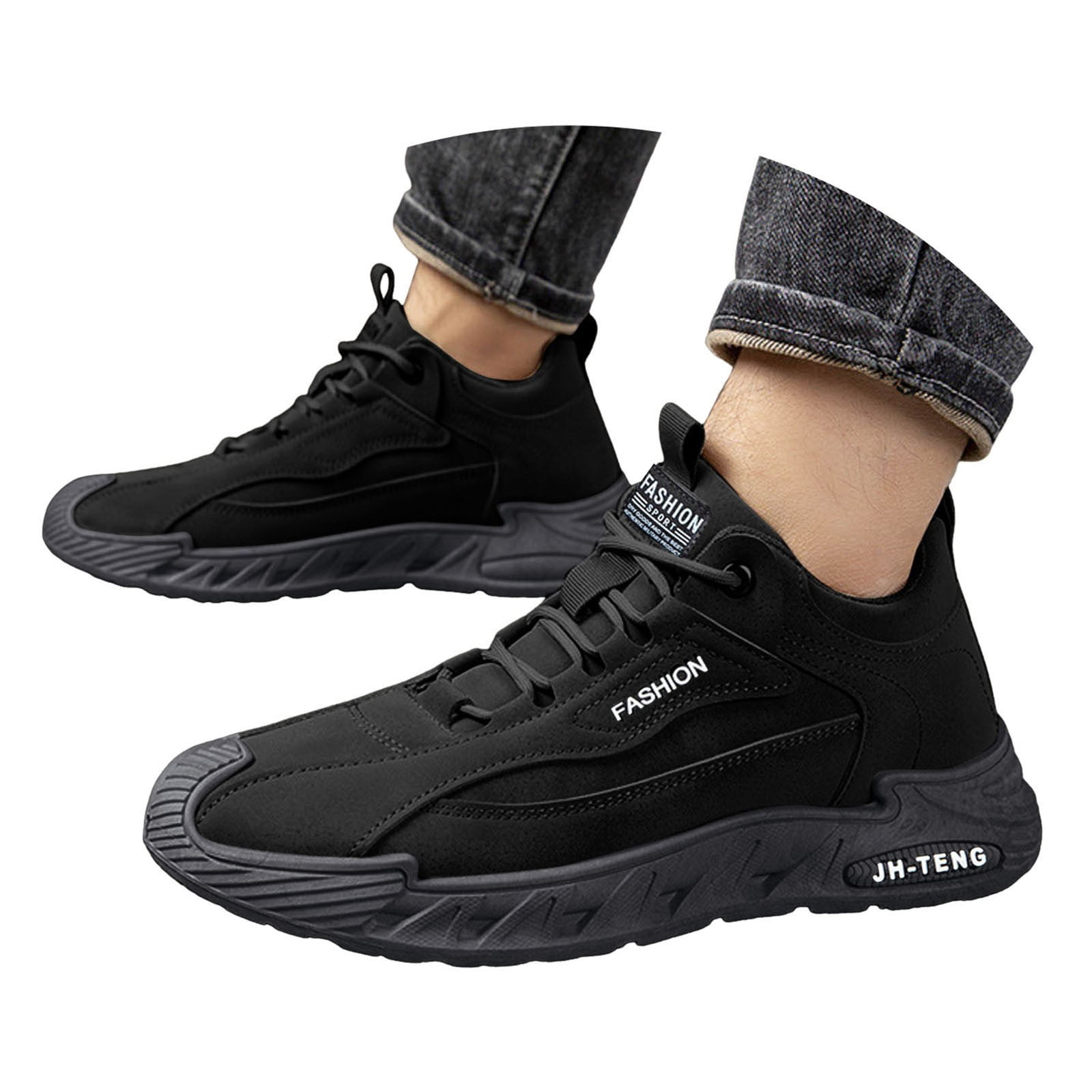 Mepaouo Men's Mid Top Hiking Sneakers Waterproof Fashion Lace up Running Shoes for Men(Black,11.5)