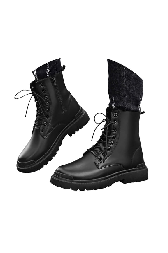 Men's Motorcycle Combat Oxford Boot Fleece Lined Lace up Walking Hiking Ankle Booties Shoes