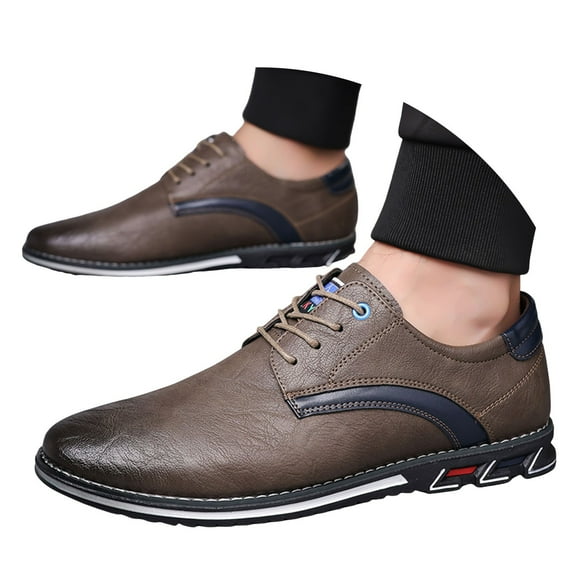 Mepaouo Men's Retro Leather Shoes Classic Business Formal Work Dress Oxford Shoes for Men(Khaki,7)