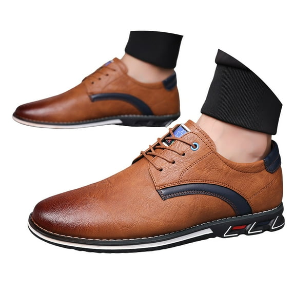 Mepaouo Men's Retro Leather Shoes Classic Business Formal Work Dress Oxford Shoes for Men(Orange,7.5)