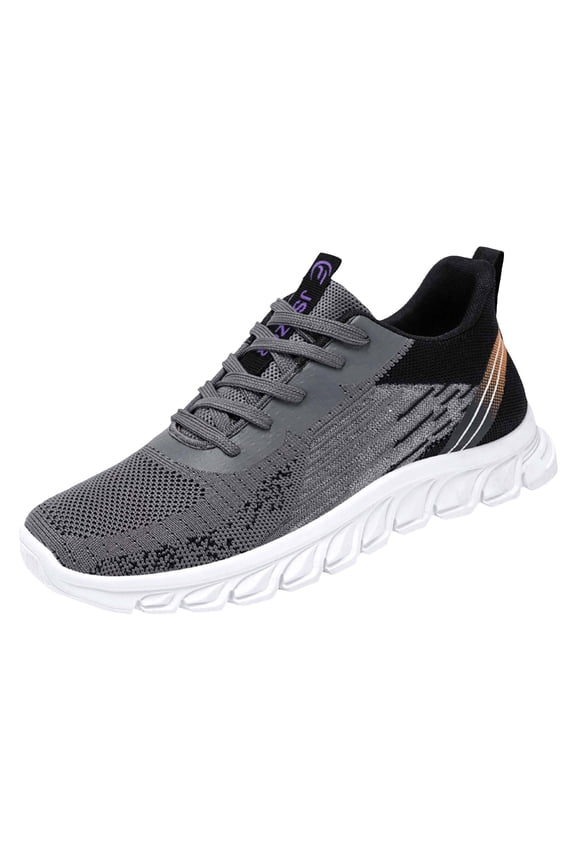 Men's Running Shoes Fashion Sneakers Flying Knitting Lace up Mesh Walking Shoes(Black,7.5)