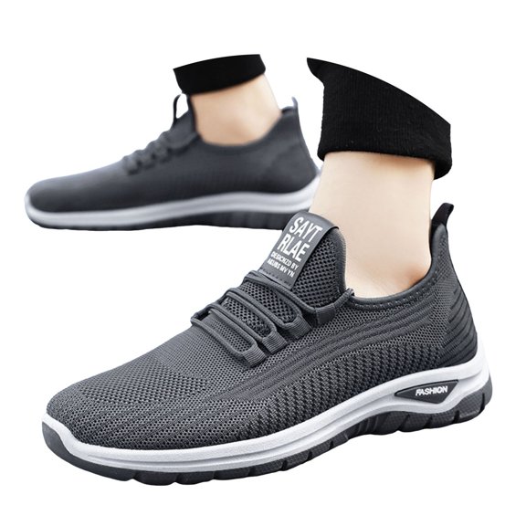Mepaouo Men's Running Shoes Fashion Sneakers Flying Knitting Lace up Mesh Walking Shoes(Grey,10)