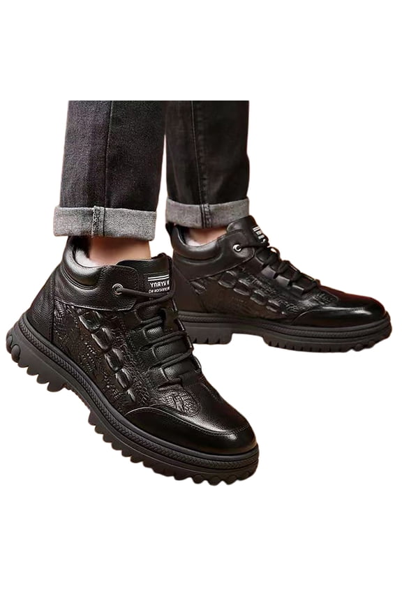 Men's Walking Snow Boots Waterproof Fleece Lined Winter Warm Outdoor Ankle Booties(Black,8)