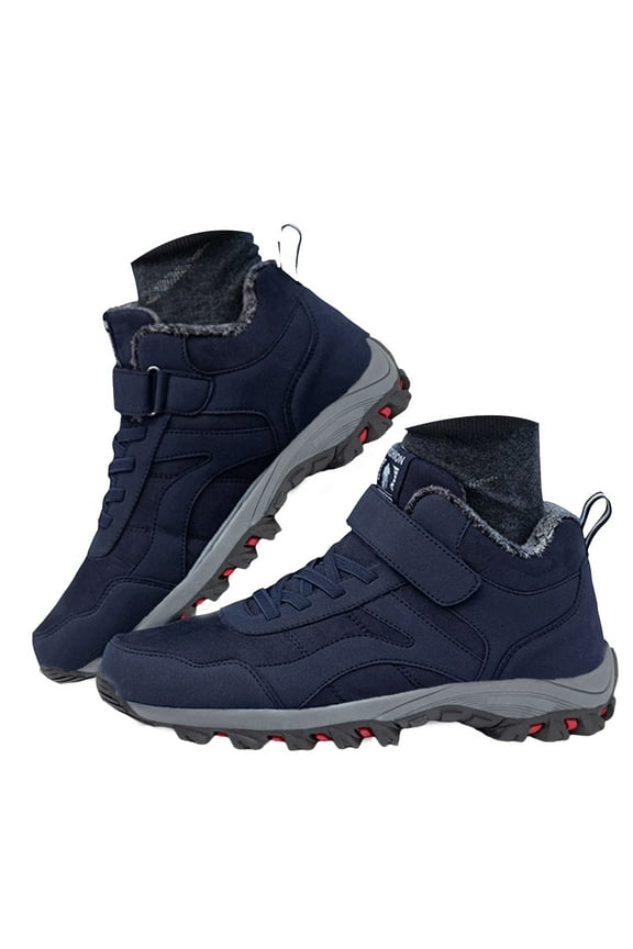 Men's Waterproof Hiking Shoes Lace up Buckle Snow Boots Cotton Motorcycle Riding Boots