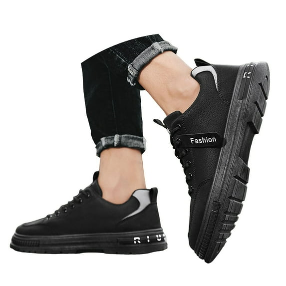 Mepaouo Men's Waterproof Work Shoes Suede Lace up Fashion Sneakers Walking Running Shoes(Black,7.5)