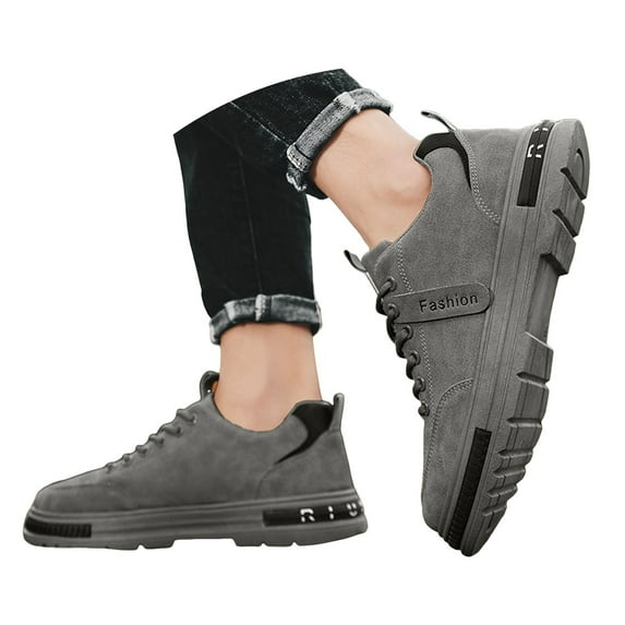 Mepaouo Men's Waterproof Work Shoes Suede Lace up Fashion Sneakers Walking Running Shoes(Grey,9)
