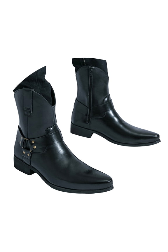 Men's Western Cowboy Boots Pointed Toe Motorcycle Riding Booties Formal Dress Chelsea Ankle Oxfords