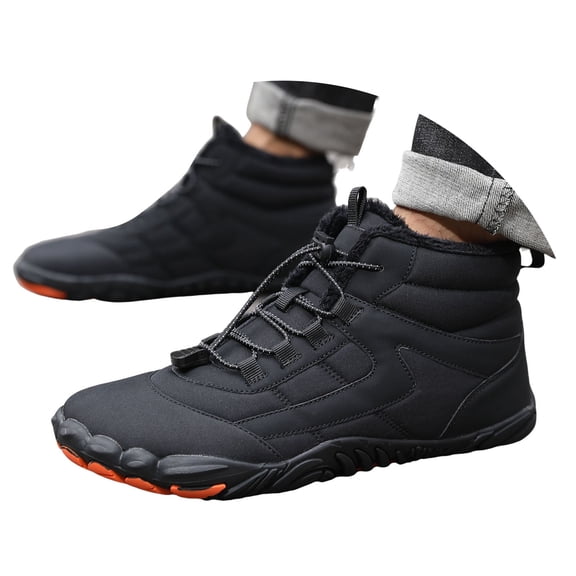 Mepaouo Men's Winter Snow Boots Non Slip Wide Toe Walking Hiking Trekking Riding Short Booties(Black,10.5)