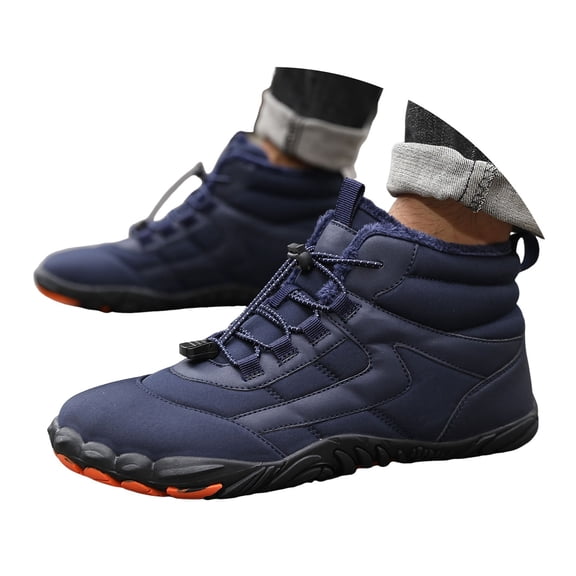 Mepaouo Men's Winter Snow Boots Non Slip Wide Toe Walking Hiking Trekking Riding Short Booties(Blue,10.5)