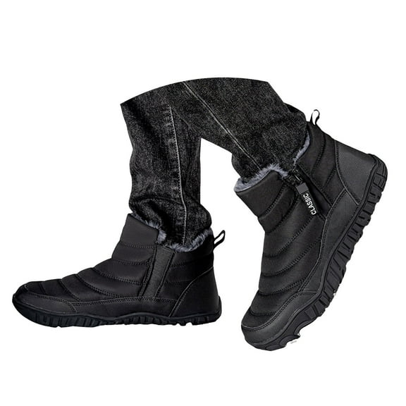 Mepaouo Men's Winter Snow Boots Waterproof Fleece Lined Ankle Outdoor Walking Short Booties(Black,7.5)
