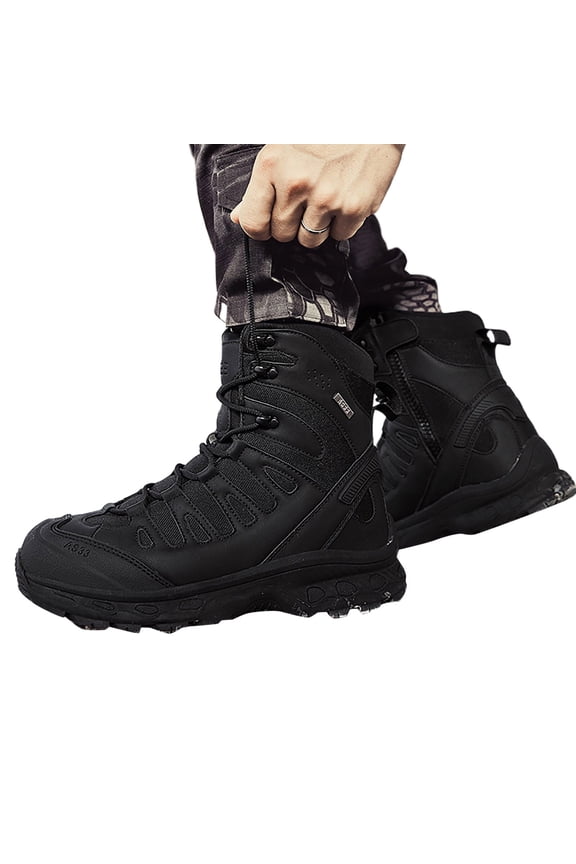 Men's Winter Snow Boots Waterproof Insulated Durable Mid Calf Hiking Climbing Shoes(Black,10)