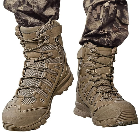 Mepaouo Men's Winter Snow Boots Waterproof Insulated Durable Mid Calf Hiking Climbing Shoes(Khaki,10.5)