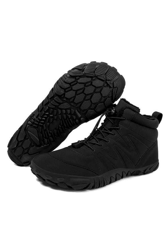 Men's Women's Winter Barefoot Hiking Boots Slip on Warm Zero Drop Minimalist Ankle Snow Booties(Black,6.5)