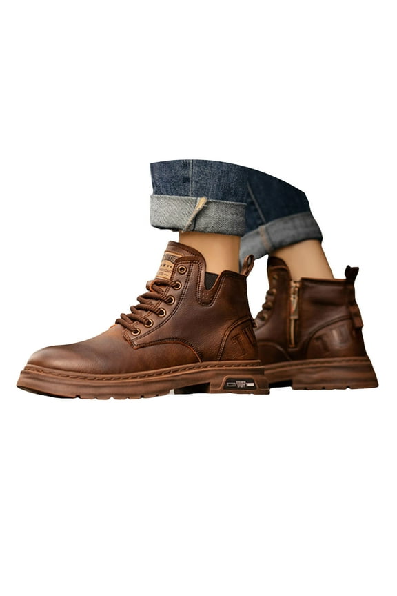 Mens Boots Motorcycle Casual Ankle Boots for Men Waterproof Chukka Short Booties(Brown,8)