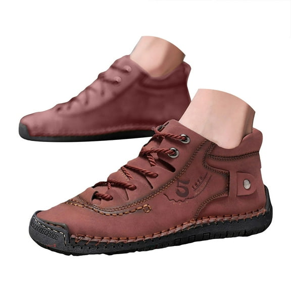 Mepaouo Mens Casual Leather Shoes Ankle Chukka Boots Lightweight Slip on Mid top Walking Driving Loafers