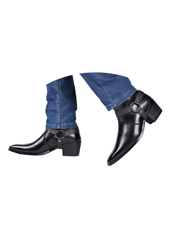 Mens Boots Square Toe Western Cowboy Boots Comfy Leather Dress Boots for Men