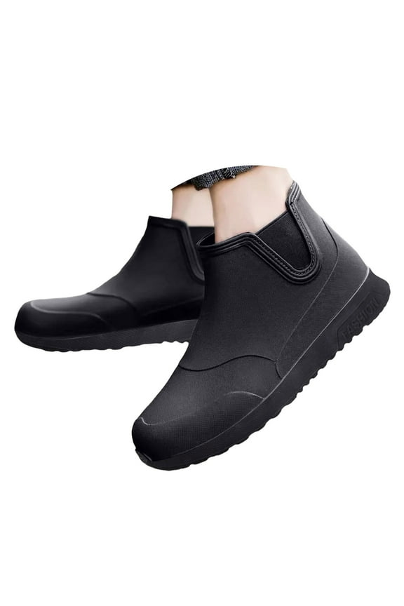 Mens Deck Boots Saltwater Fishing Rubber Waterproof Ankle Rain Booties Chelsea Slip on Shoes