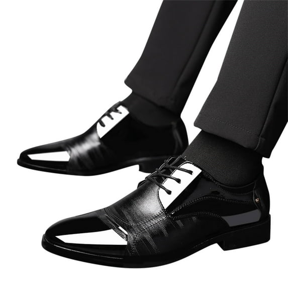 Mepaouo Mens Dress Shoes Wingtip Pointy Toe Casual Oxfords Leather Stylish Derby Shoes for Wedding