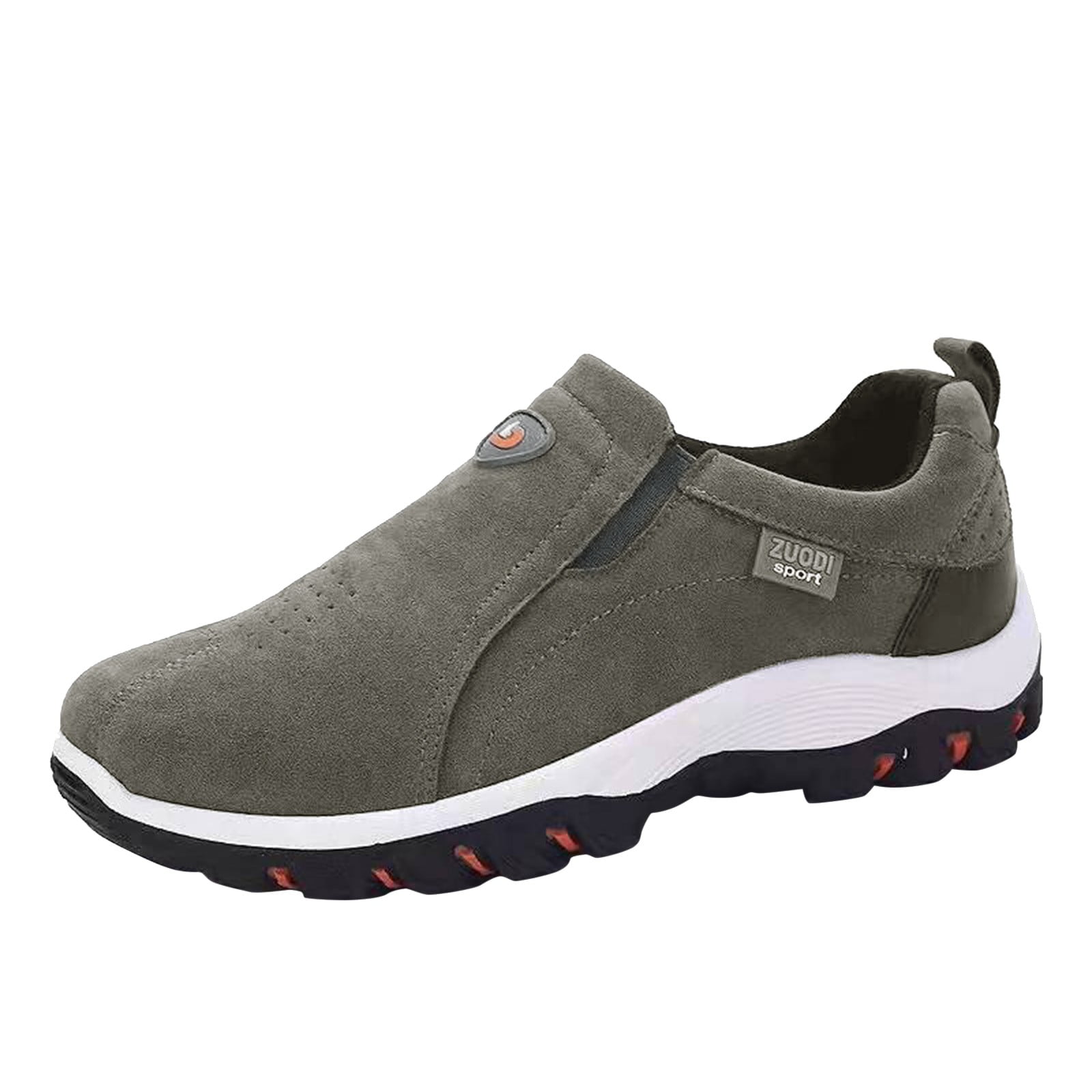 Mepaouo Mens Hiking Shoes Suede Leather Slip On Sneakers Arch Support Breathable Running Shoes