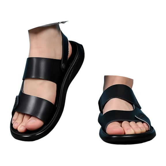 Mepaouo Mens Leather Slides Lightweight Open Toe Summer Sandals Arch Support Flat Slippers Shoes