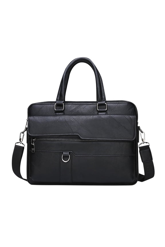 Mens Messenger Bag Waterproof Vintage Leather Briefcase Computer Laptop Shoulder Handbag(Black)